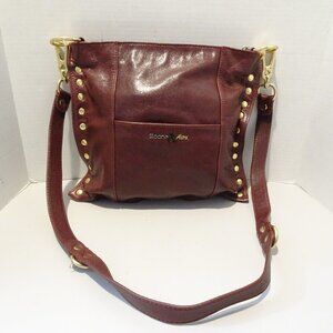 Sloane & Alex Burgundy Leather Studded Shoulder Bag Square Slouchy Boho Crossbod